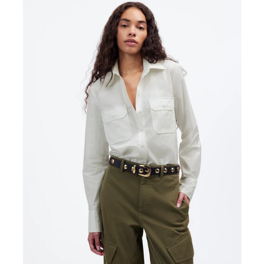Madewell Utility-Pocket Button-Up Shirt WMNS 2 White Long Sleeve Cotton Poplin